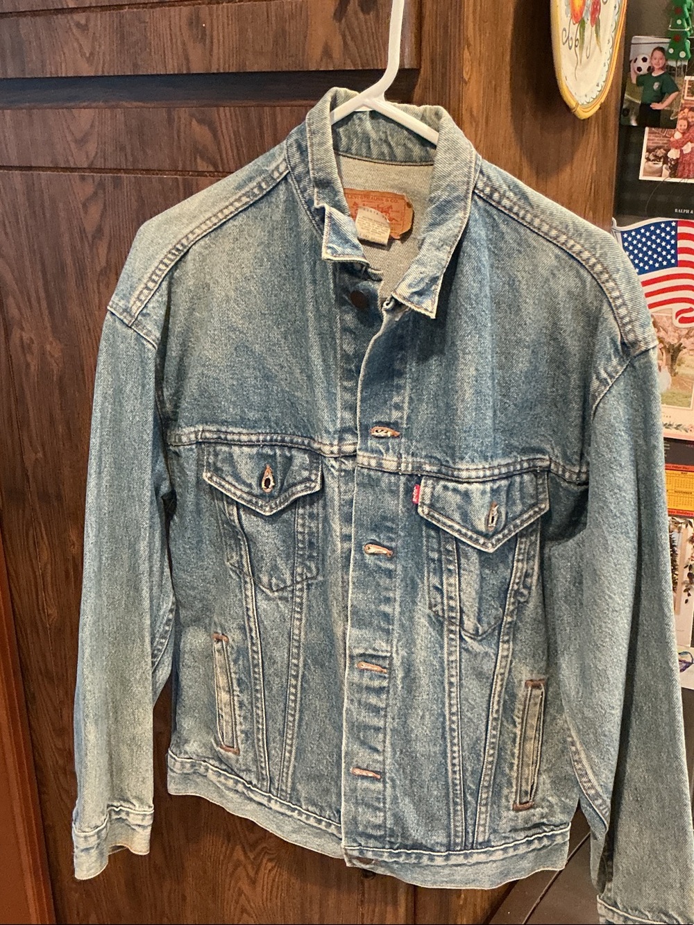 Levi's Light Blue Denim Shirt Jacket with Tan Leather Patch